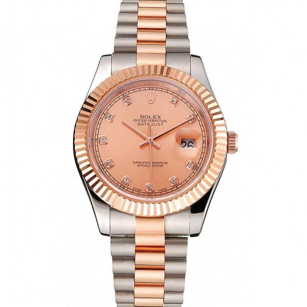 Datejust Rose Gold Dial And Bezel Stainless Steel Case Two Tone Bracelet