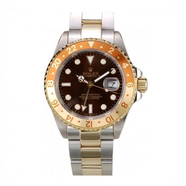 GMT Master II Gold Colored Ceramic Bezel Brown Dial Watch Men